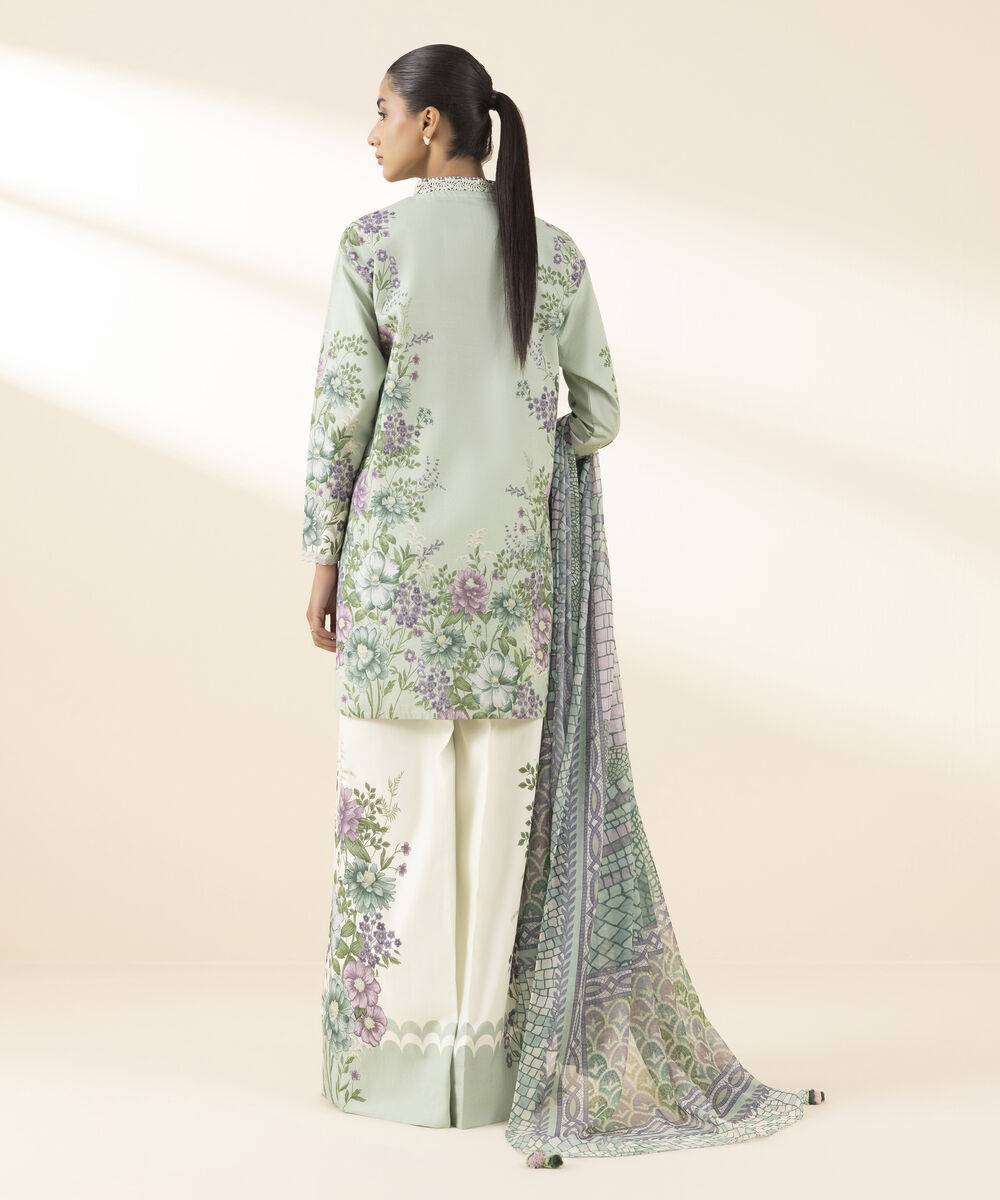 Unstitched Women's Green Lawn 3 Piece Suit