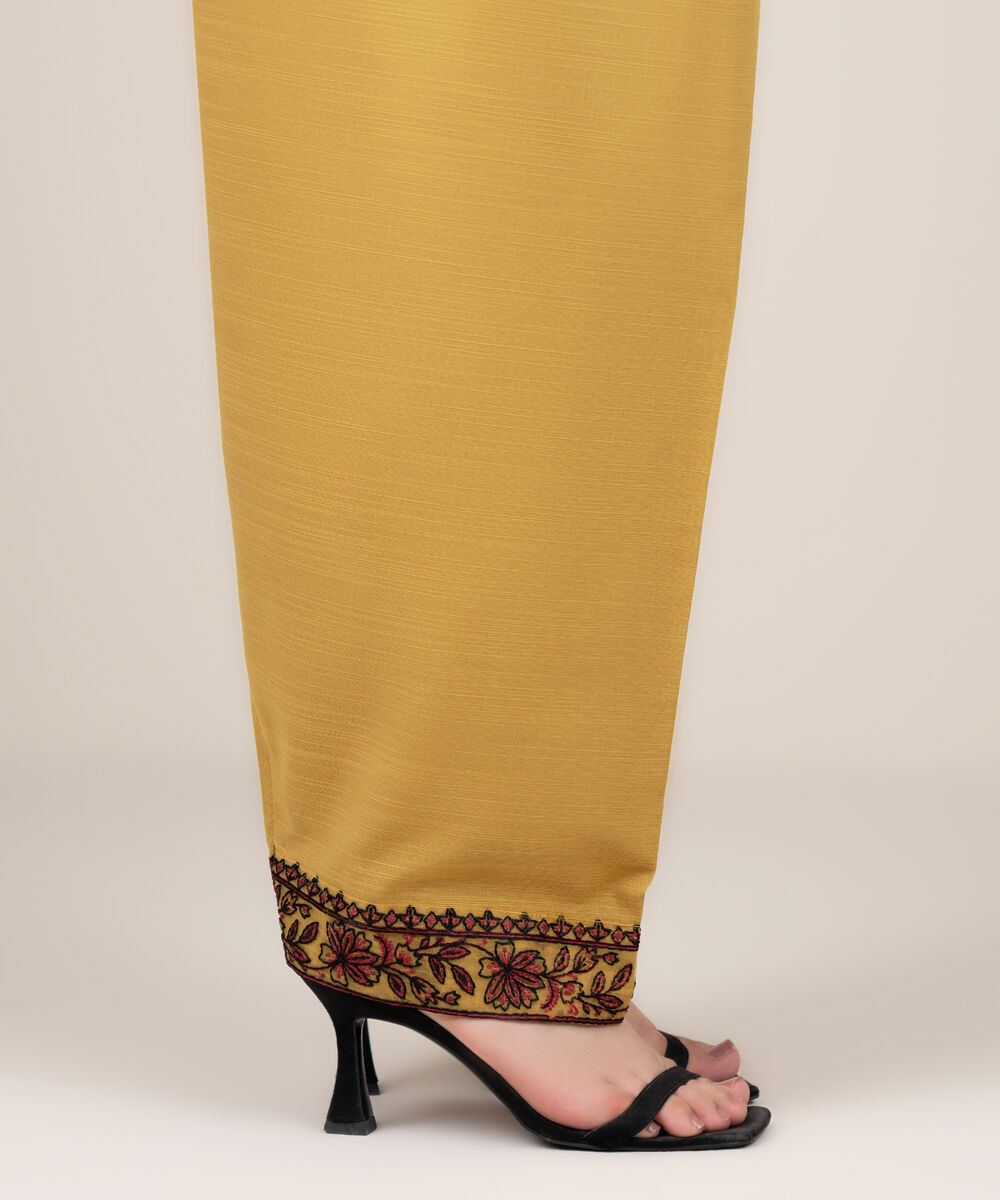 Women's RTW Cotton Embroidered Mustard Shalwar
