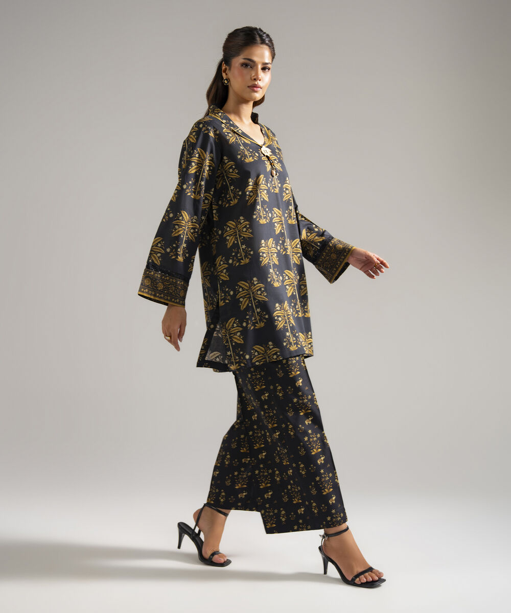 Women's RTW Lawn Printed Black Straight Shirt
