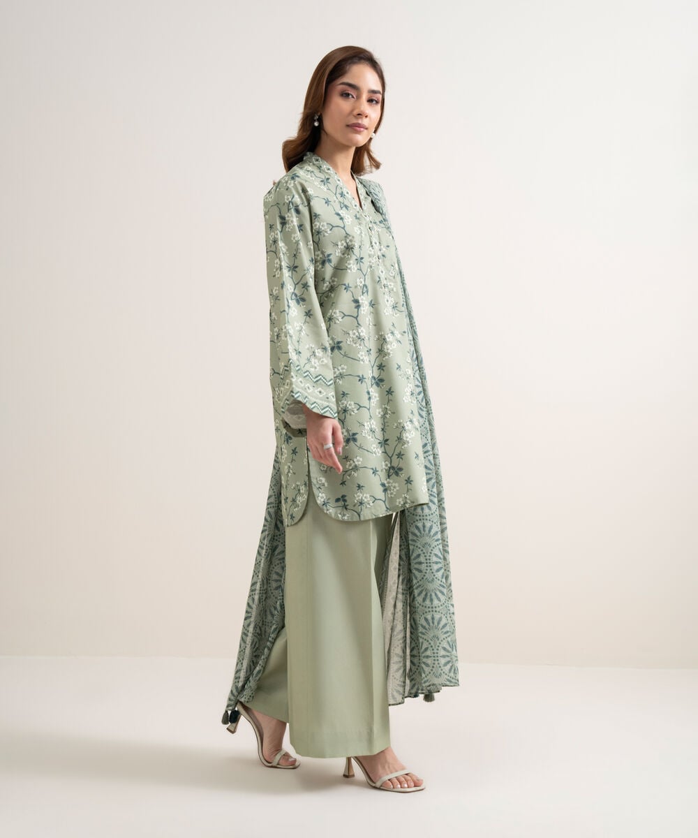 Women's Unstitched Lawn Printed Sage Green 3 Piece Suit