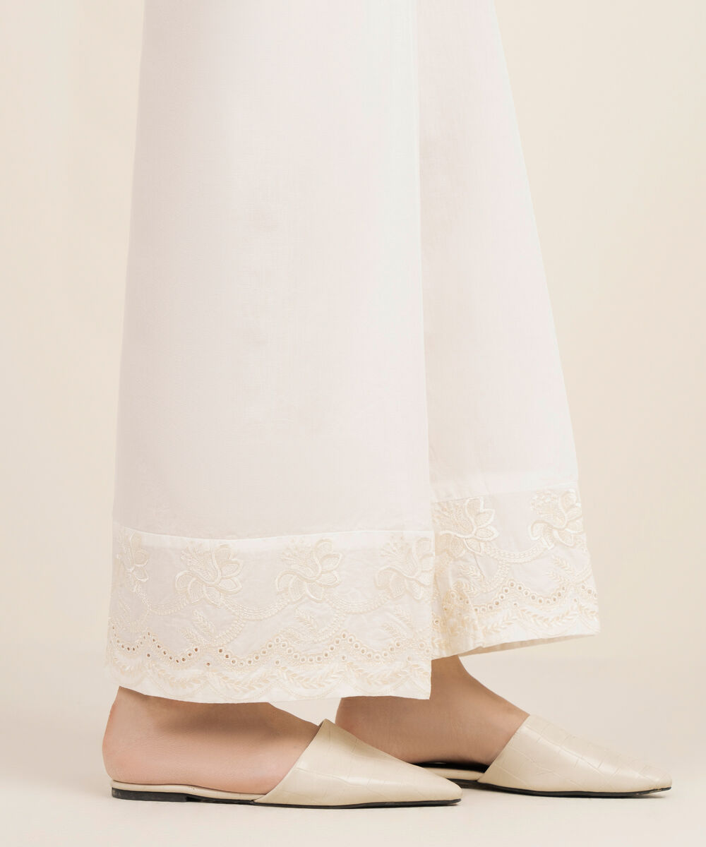 Women's RTW Cotton Embroidered White Culottes