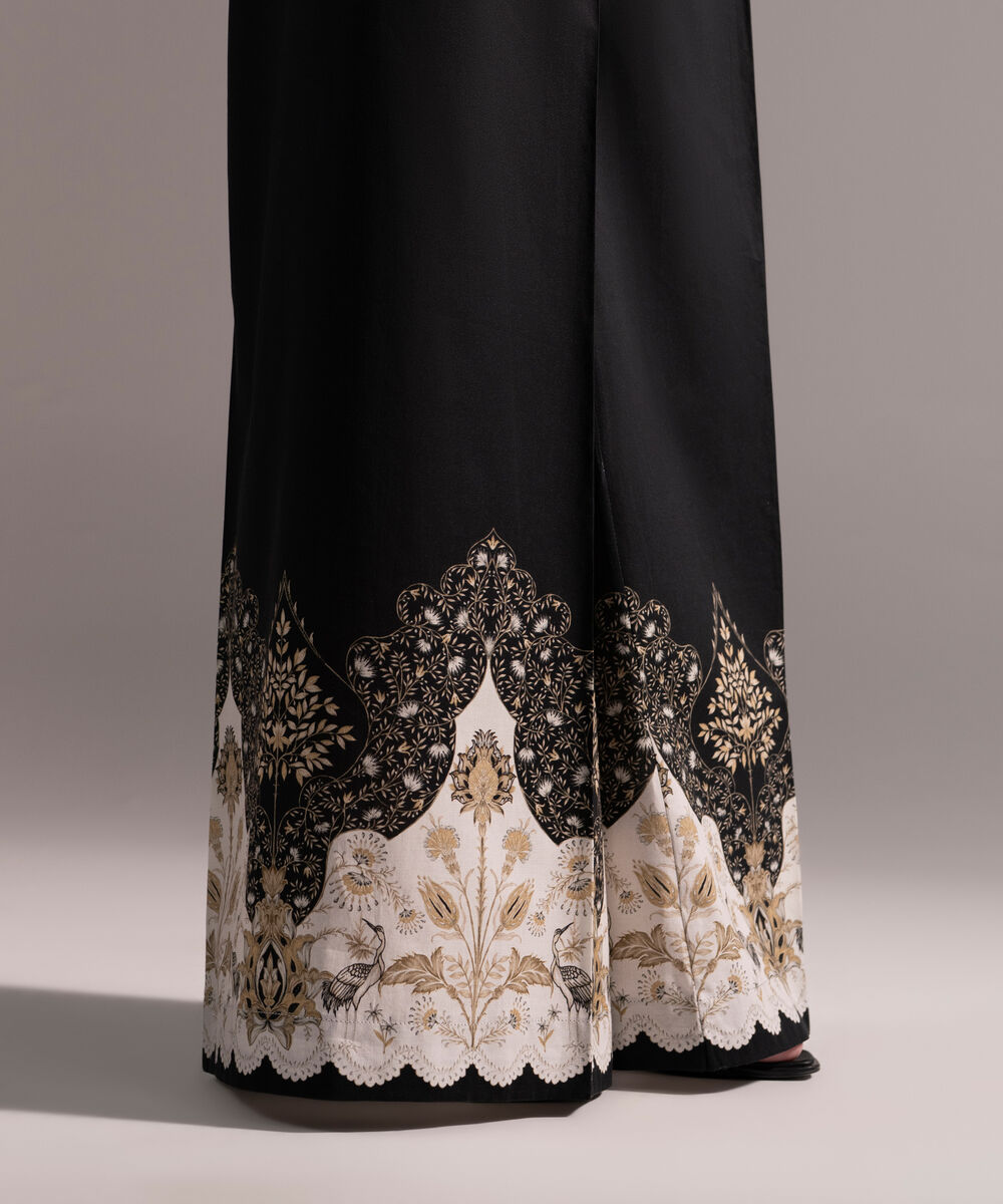 Women's RTW Cambric Printed Black Flared Pants