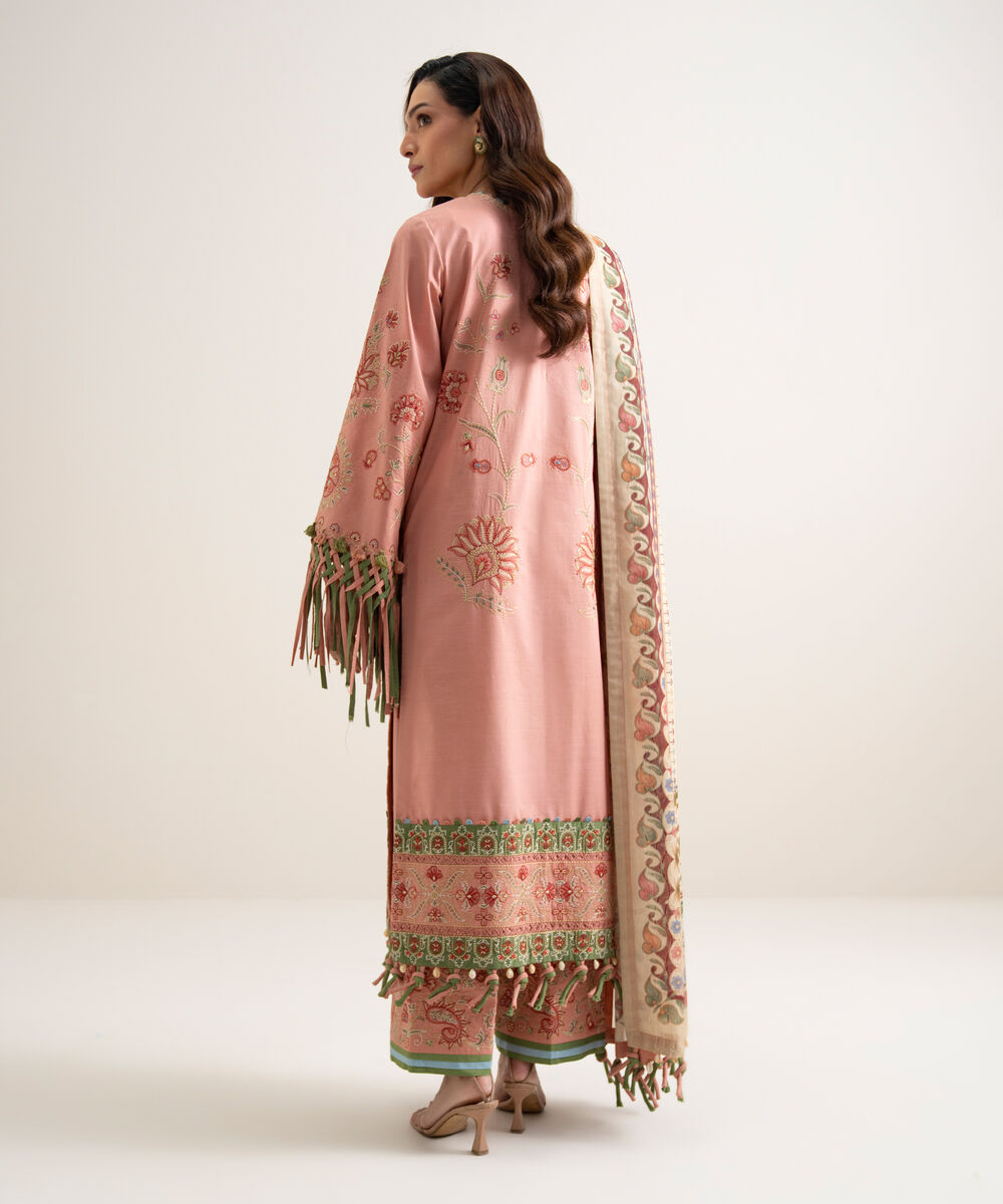Women's Unstitched Textured Lawn Embroidered Pink