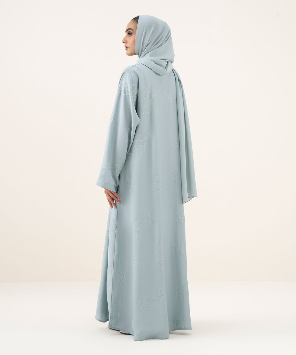 Women's sky blue button through Abaya set