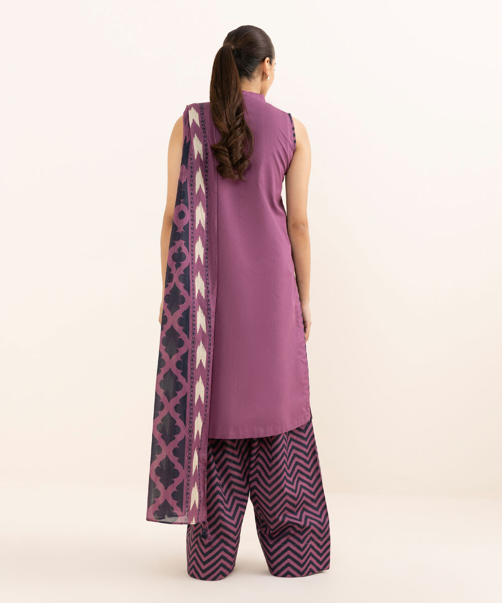 Women's Unstitched Dobby Embroidered Purple 3 Piece Suit