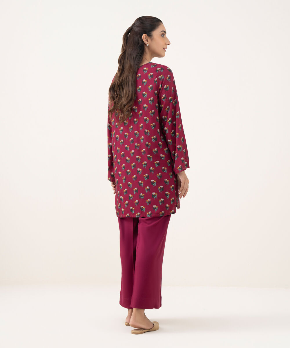 Women's RTW Linen Viscose Printed Plum Straight Shirt