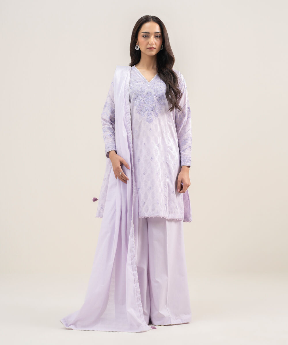 Women's RTW Lawn Embroidered Lilac 3 Piece Suit