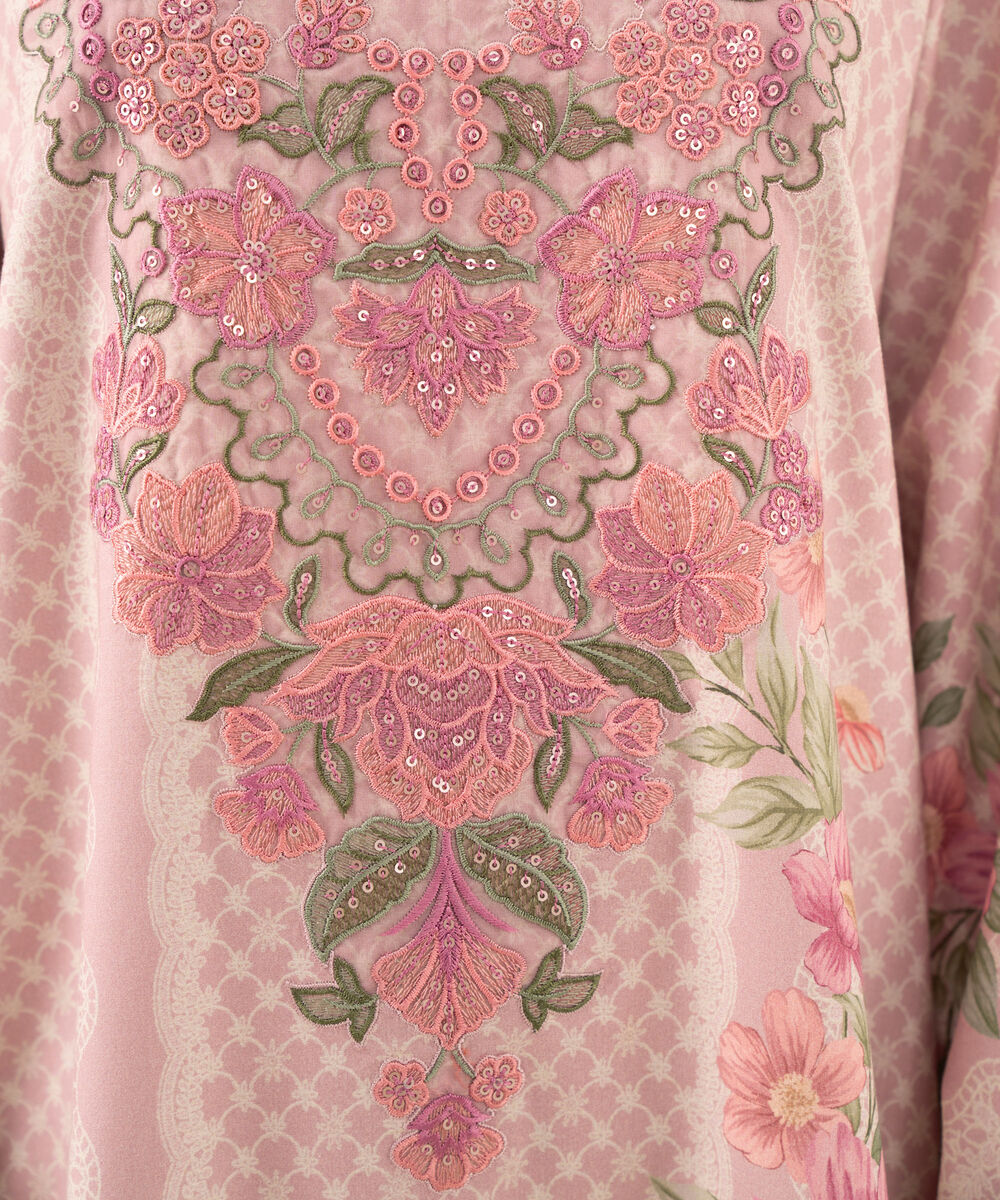 Women's Unstitched Cotton Viscose Embroidered Pink 3 Piece Suit