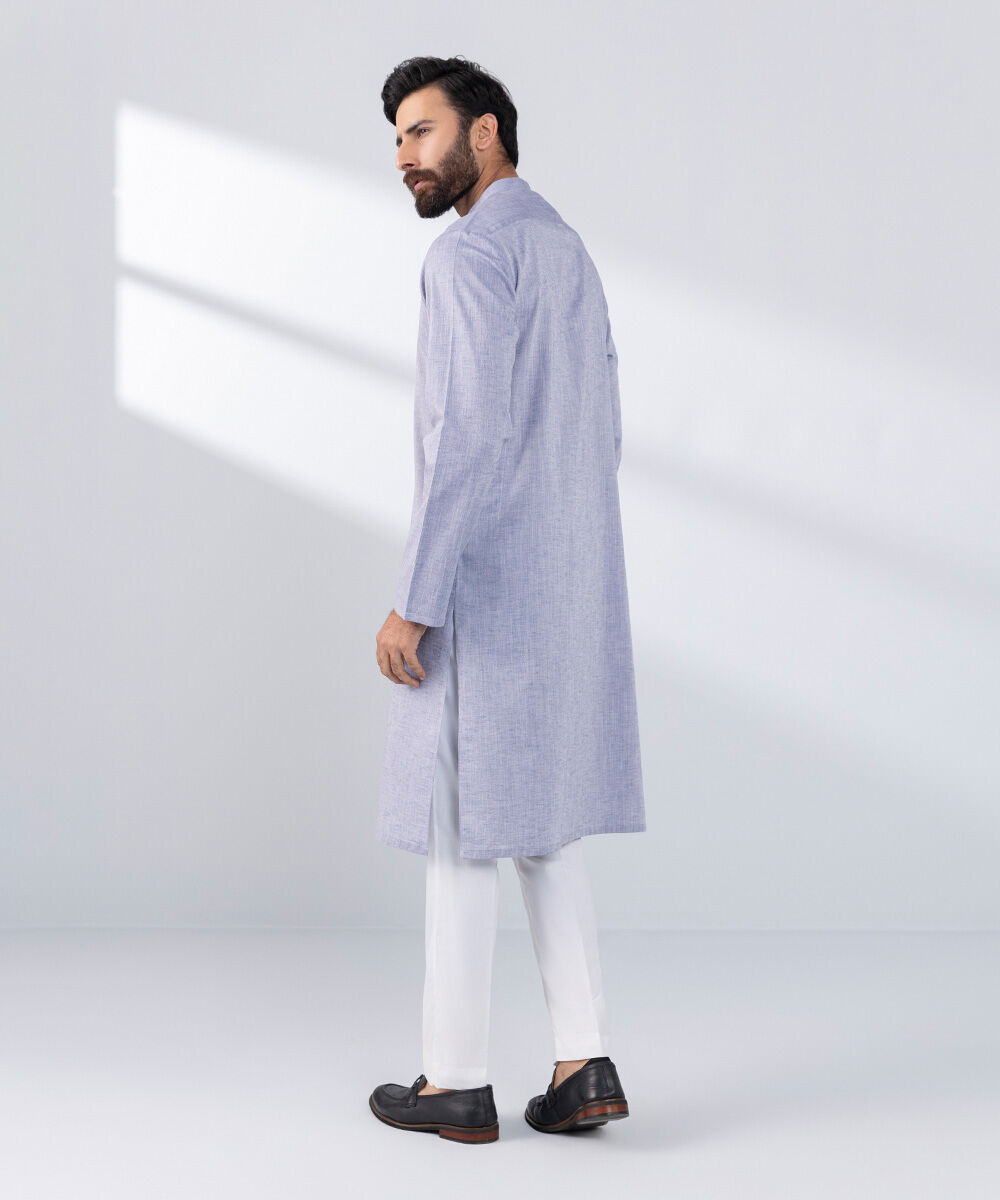 Men's Stitched Blue Cotton Kurta