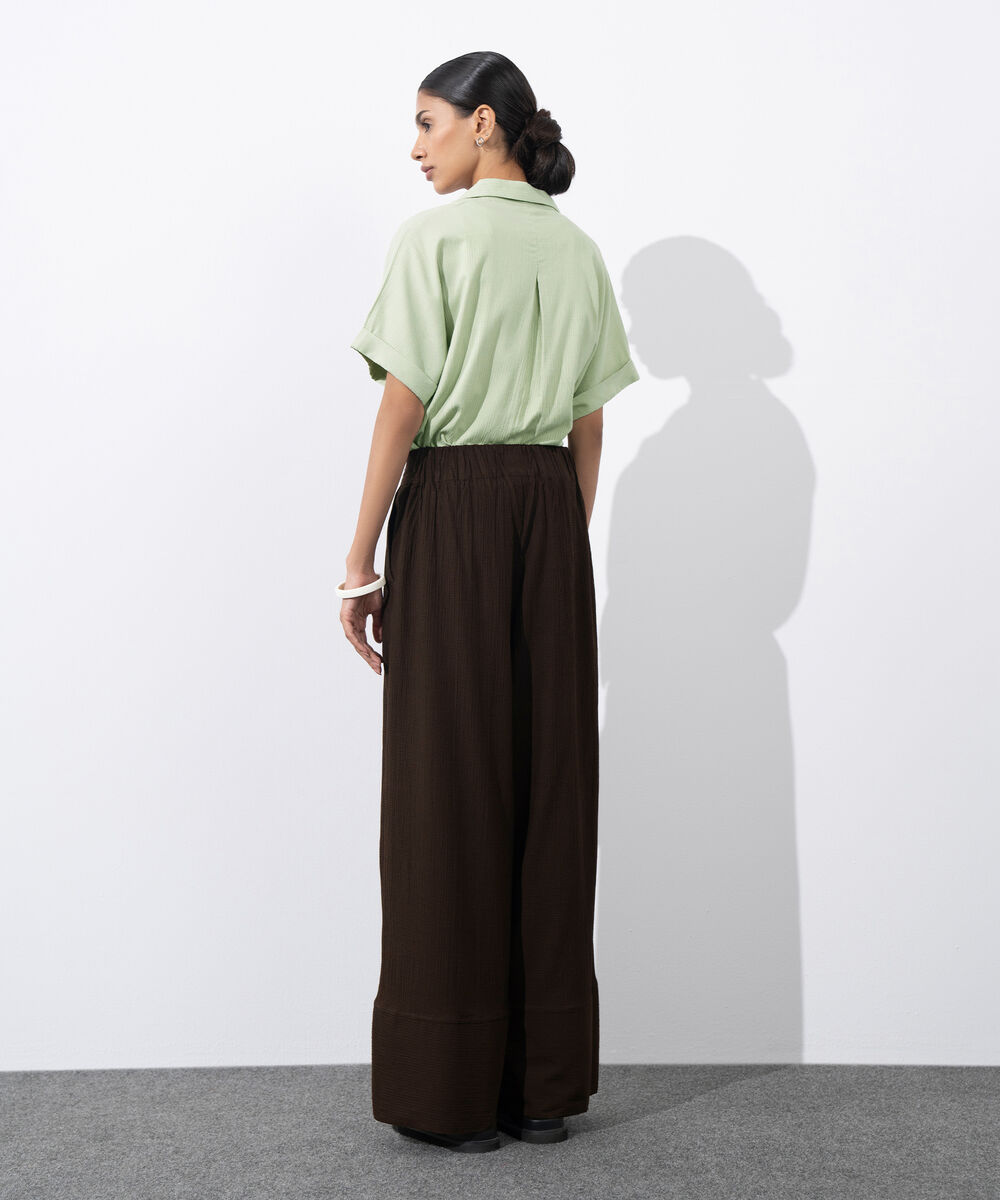 Women's Western Wear Brown Seersucker Pull-On Trousers