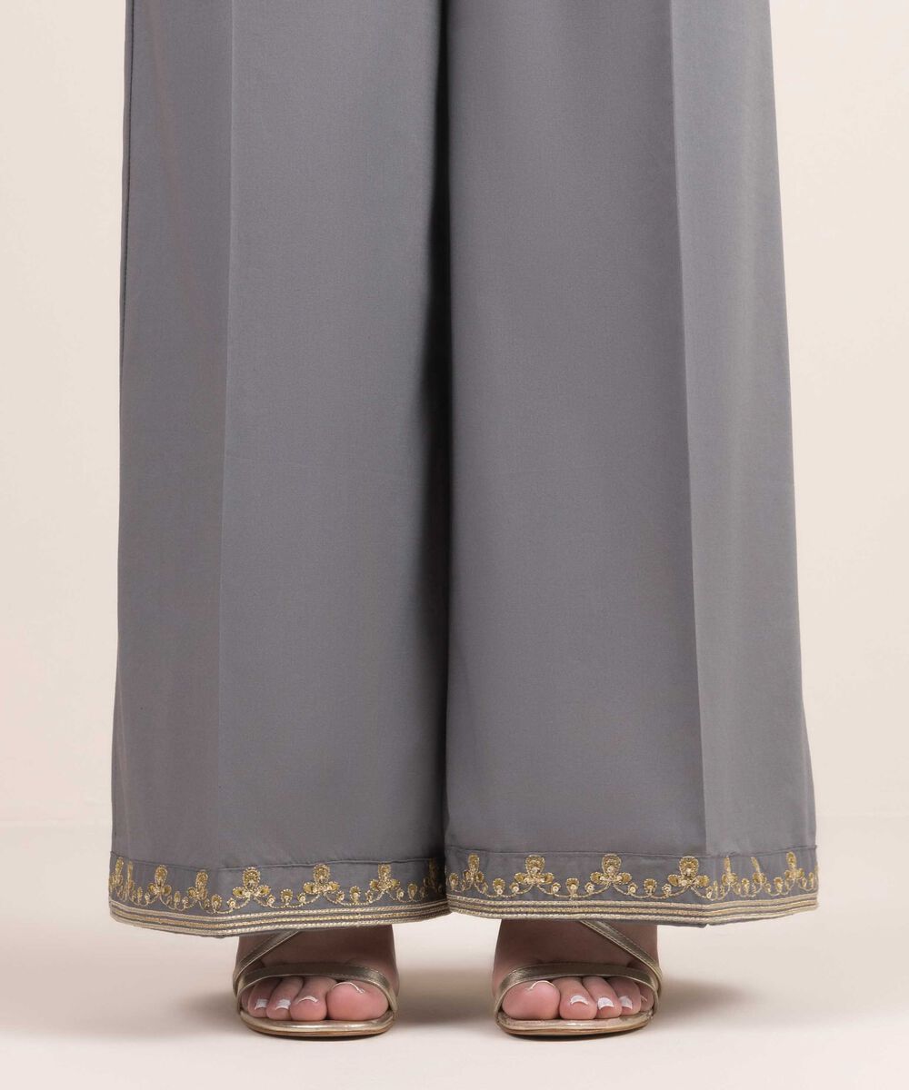 Woman - Grey Embroidered Cambric Culottes