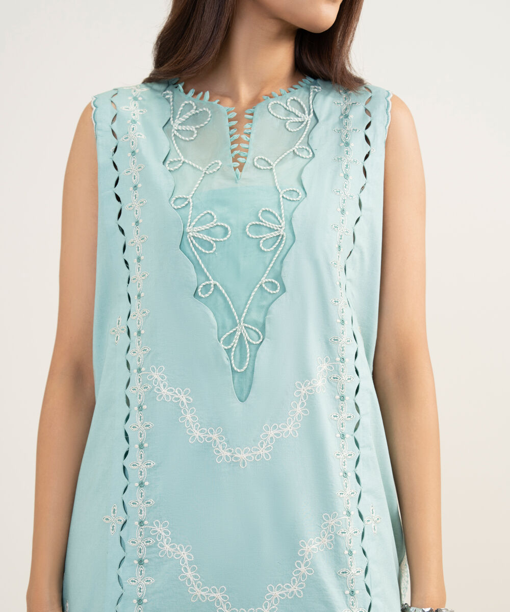 Women's Unstitched Textured Lawn Embroidered Blue 3 Piece Suit