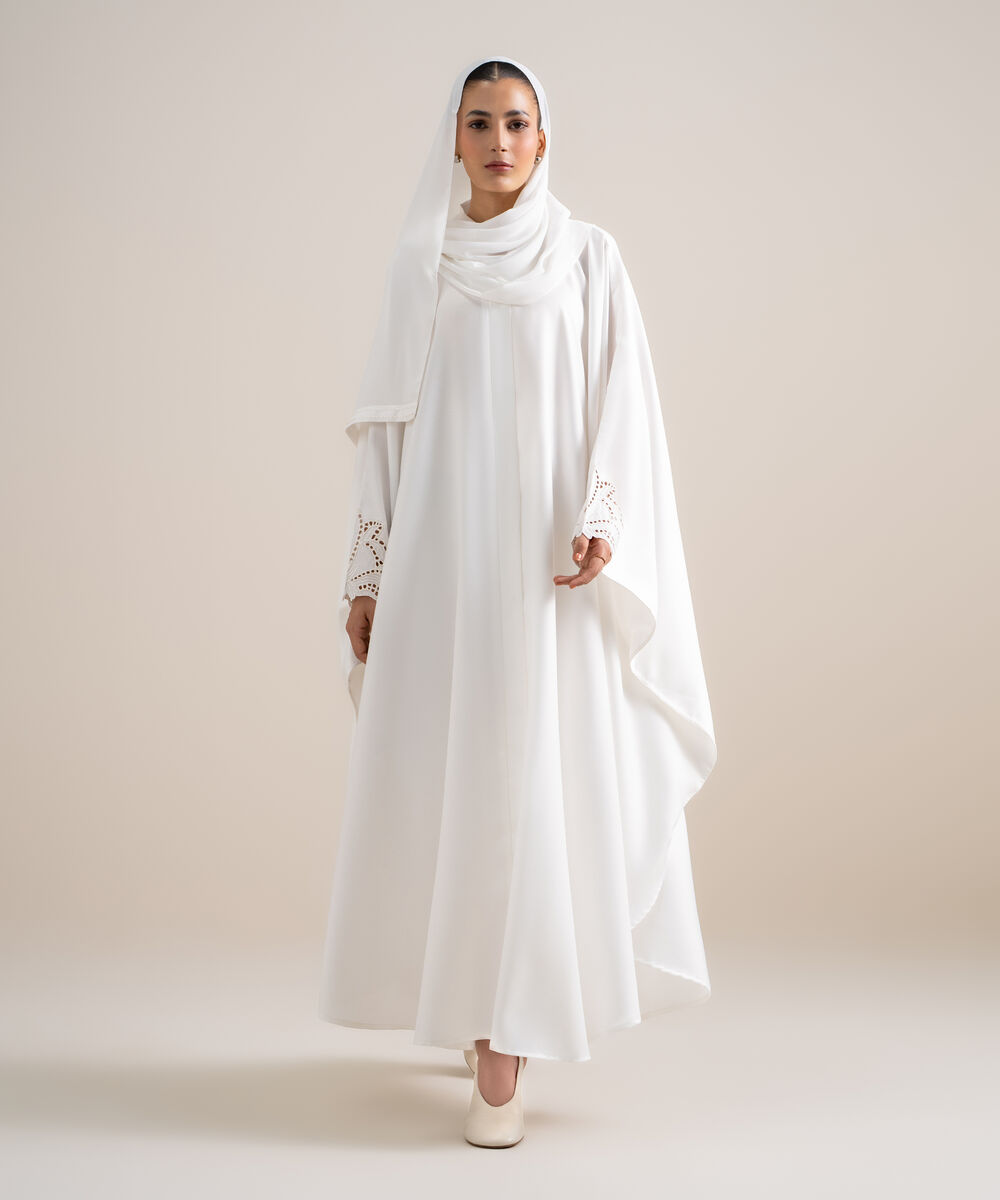 Women's White Embroidered Kaftan Abaya Set
