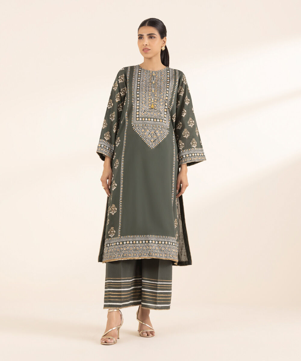Women's RTW Lawn Green Printed A-Line Shirt