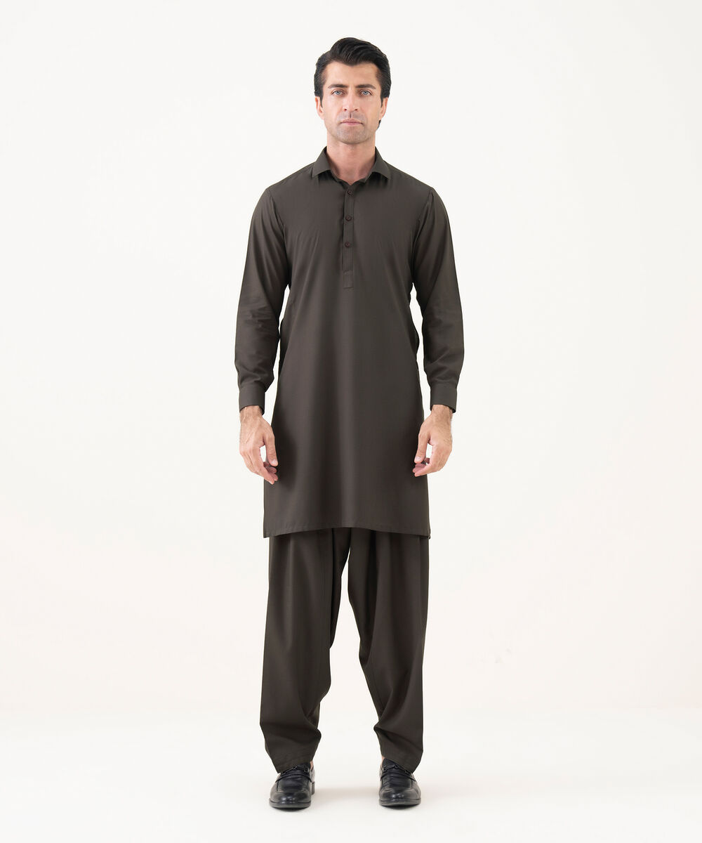Men's 100% Cotton Plain Brown Kameez Shalwar