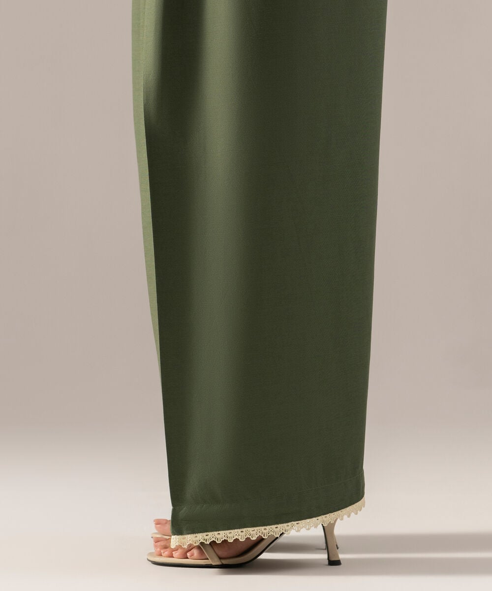 Women's RTW Solid Green Cotton Viscose Farshi Shalwar