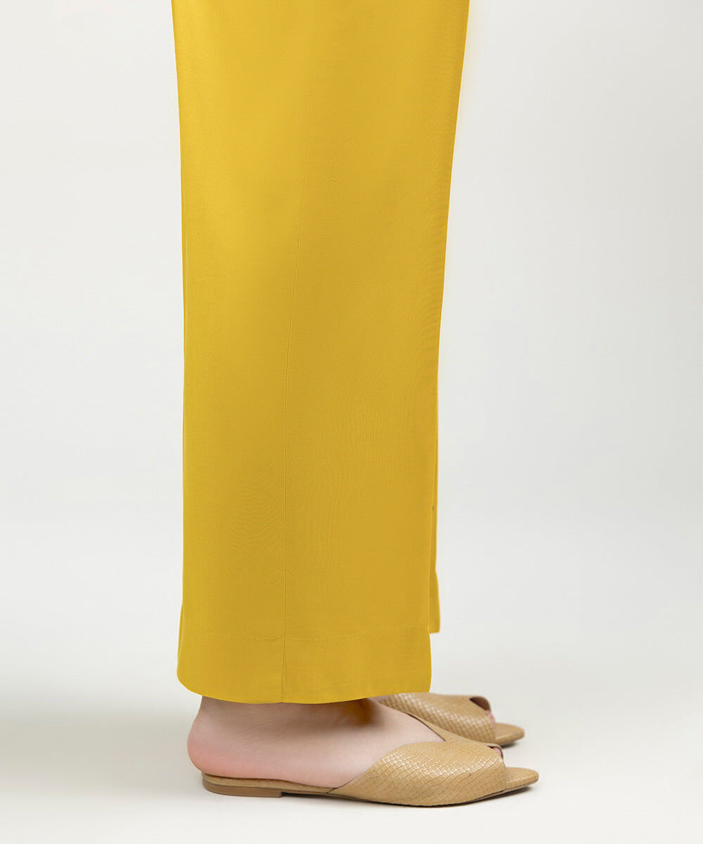 Women's Pret Linen Solid Yellow Straight Pants