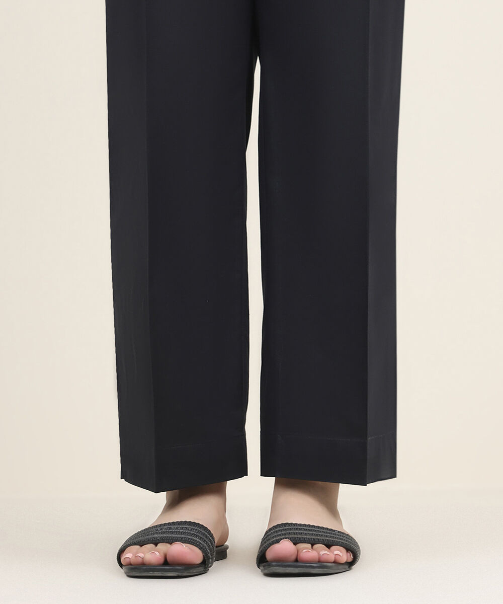 Women's RTW Cambric Black Solid Straight Pants