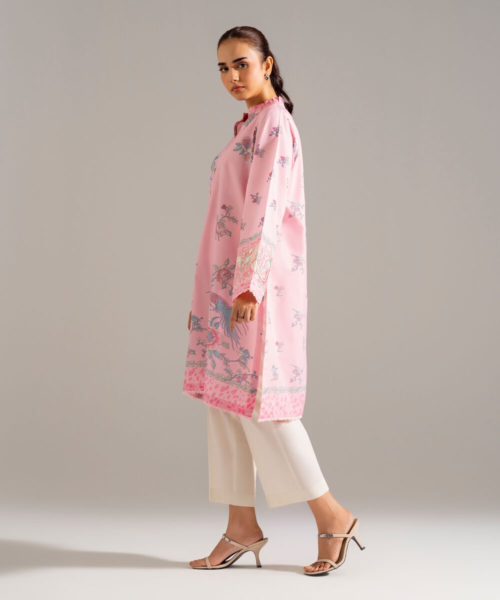 Women's RTW Zari Lawn Embroidered Pink Straight Shirt
