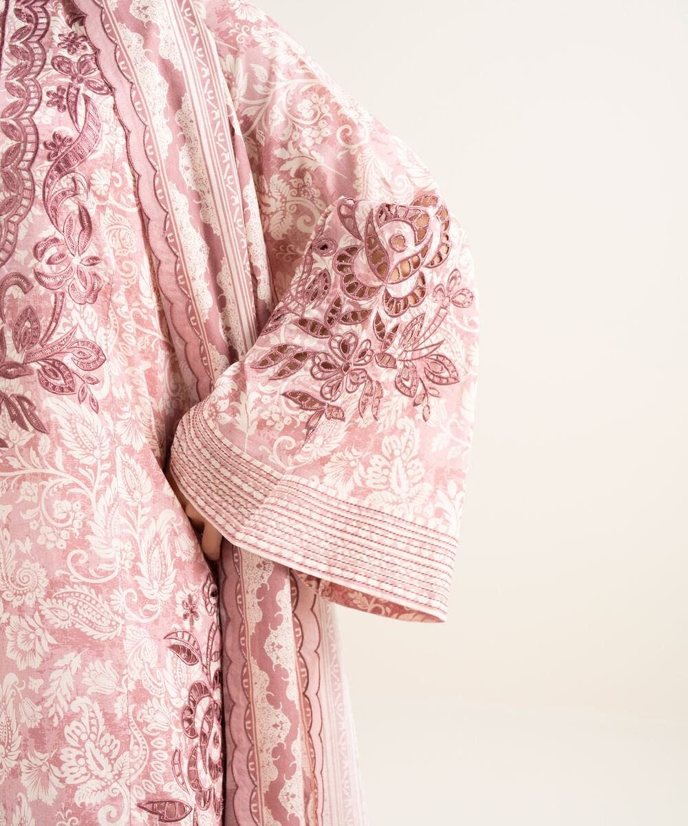 Women's Unstitched Lawn Embroidered Tea Pink 3 Piece Suit