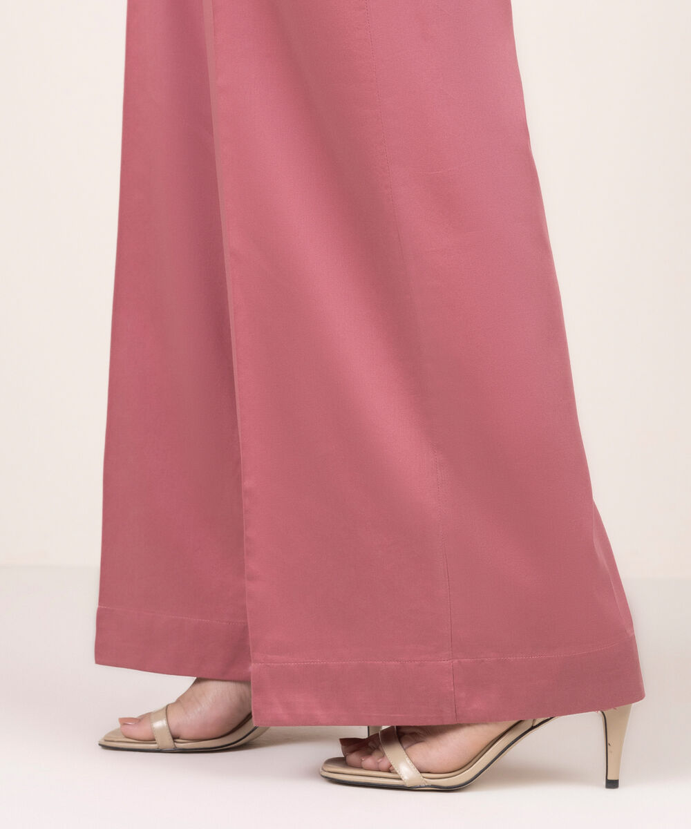 Women's RTW Cambric Solid Pink Flared Pants