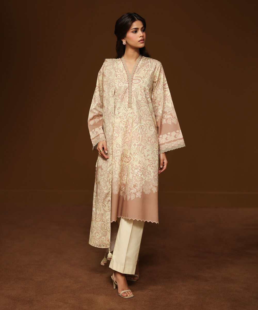 Women's Unstitched Lawn Printed Pink 3 Piece Suit