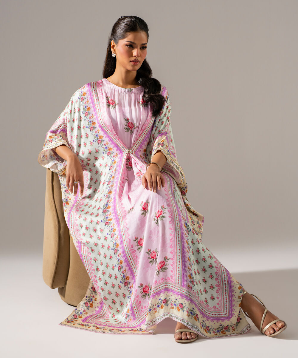 Women's RTW White Featheer Chamoz Printed Blue Kaftan