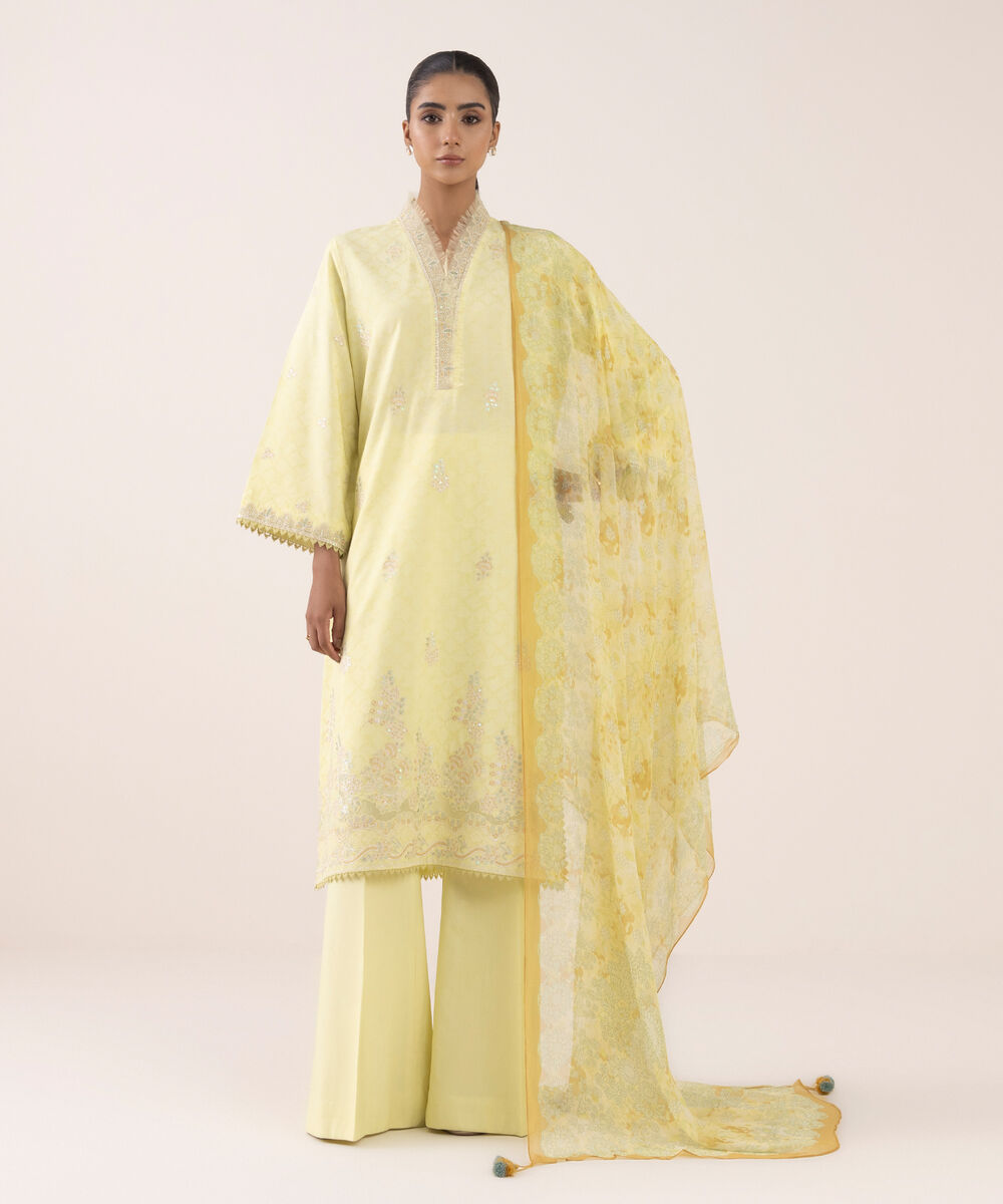 Women's Unstitched Dobby Dyed Three Piece Suit