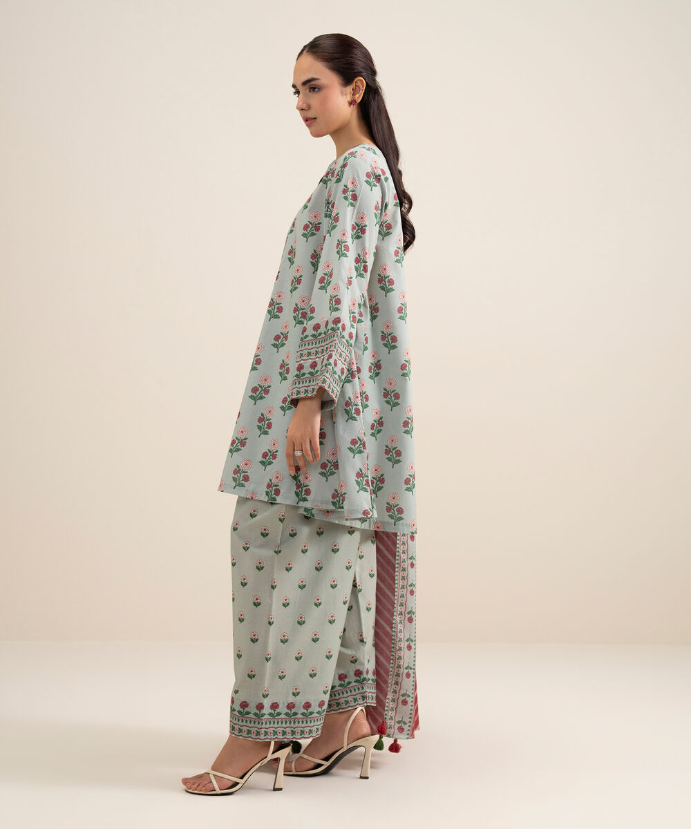 Women's Unstitched Lawn Printed Light Blue 3 Piece Suit