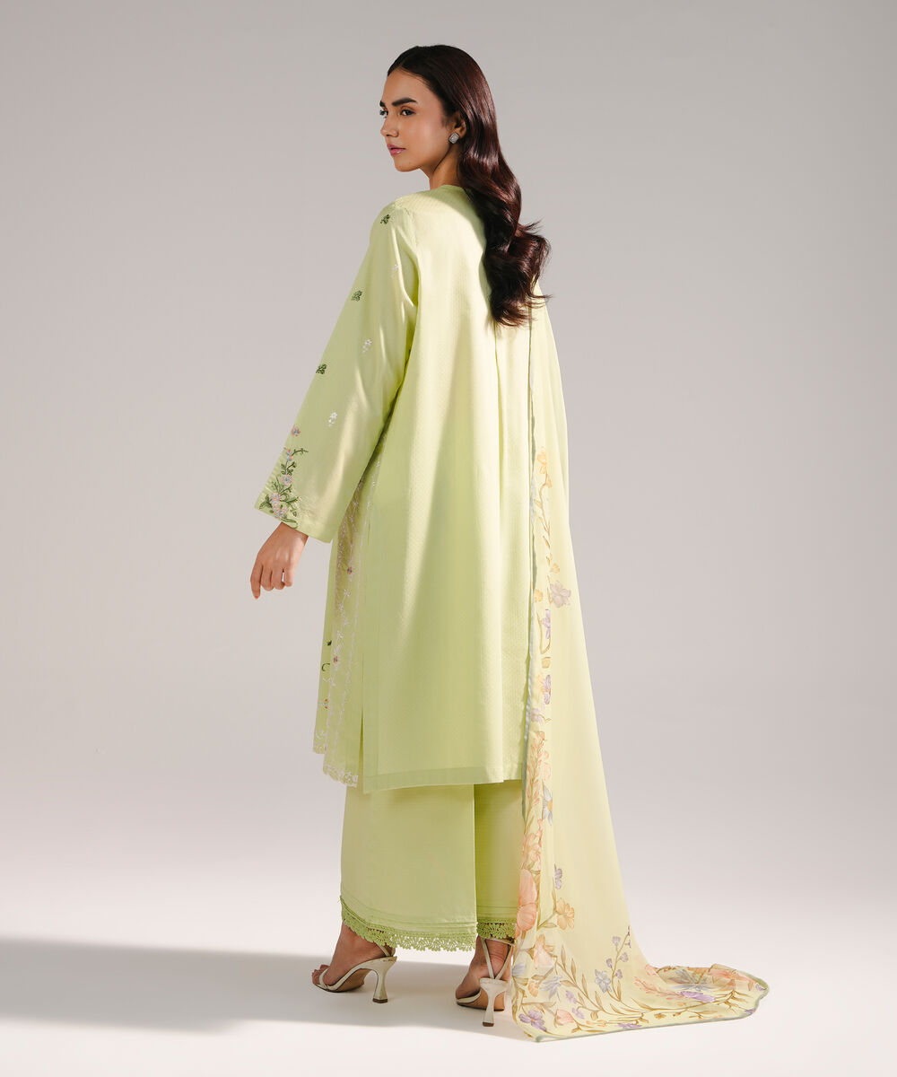 Women's RTW Dobby Embroidered Green 3 Piece Suit
