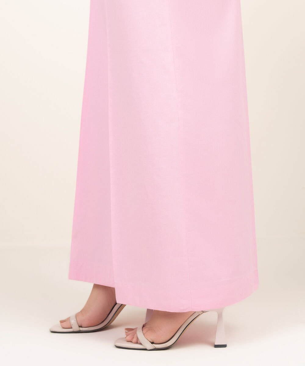 Women's RTW Cambric Solid Pink Flared Pants