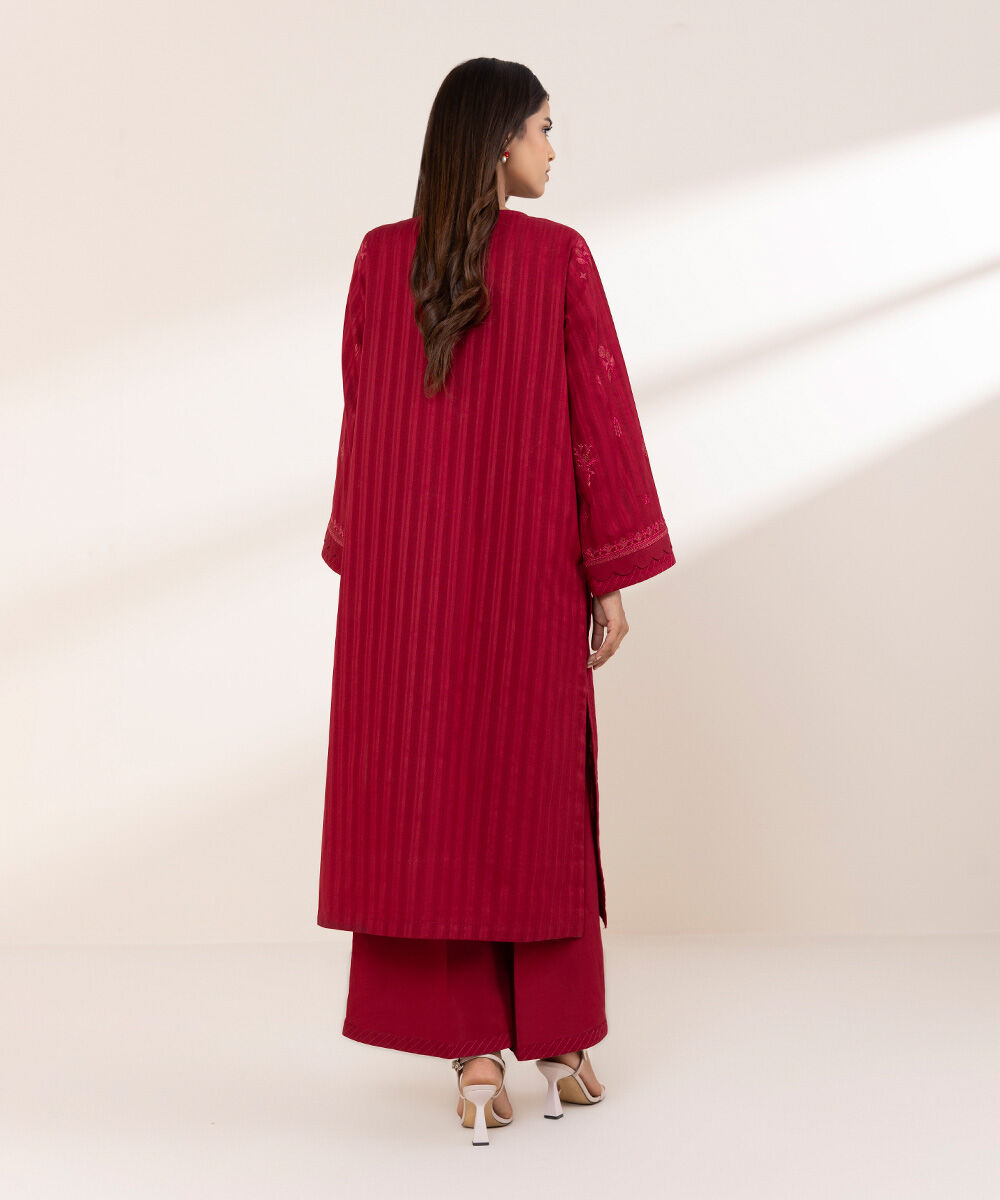 Women's RTW Dobby Red Embroidered A-Line Shirt