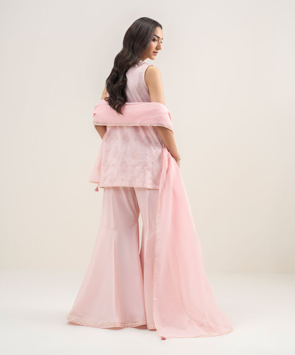 Women's RTW Lawn Embroidered Baby Pink 3 Piece Suit