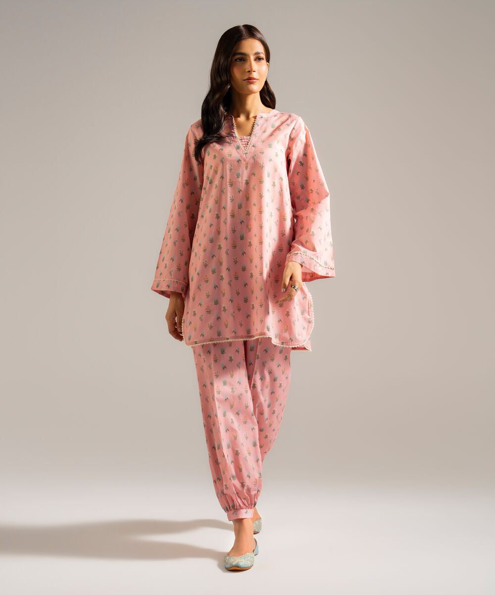 Women's RTW Lawn Printed Pink  Straight Shirt