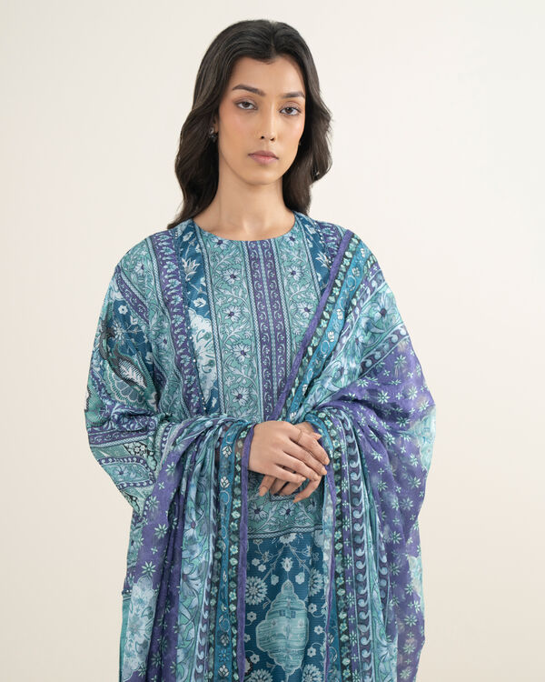 3 Piece - Printed Silk Suit
