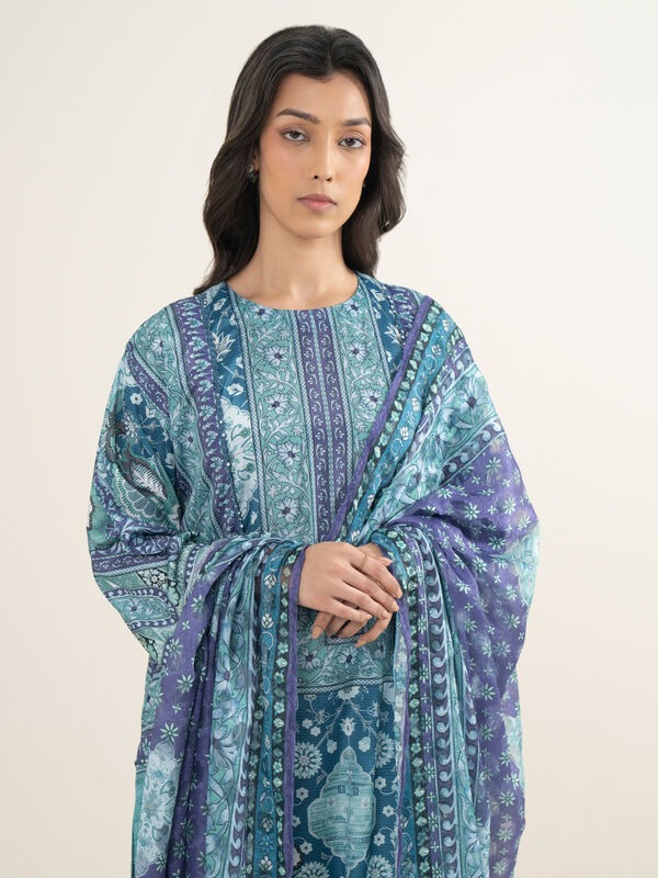 3 Piece - Printed Silk Suit