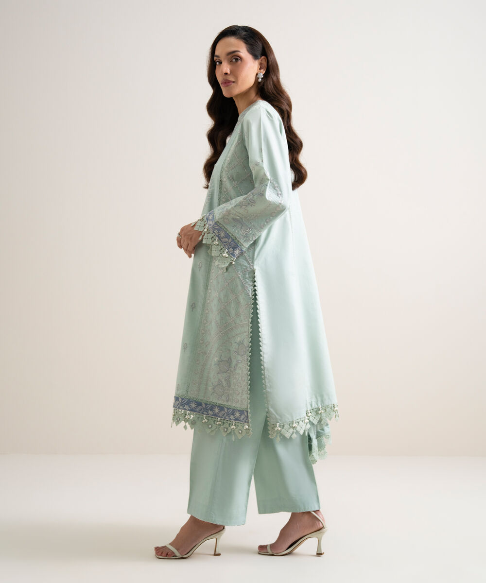 Women's Unstitched Lawn Embroidered Blue 3 Piece Suit