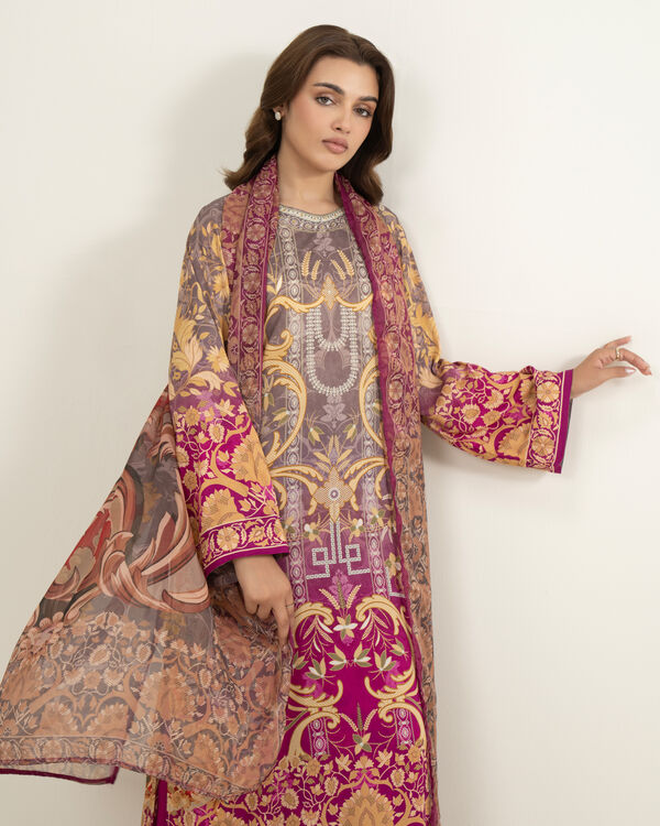 3 Piece - Printed Raw Silk Suit