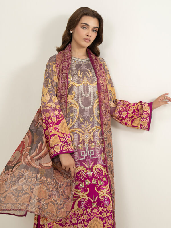 3 Piece - Printed Raw Silk Suit