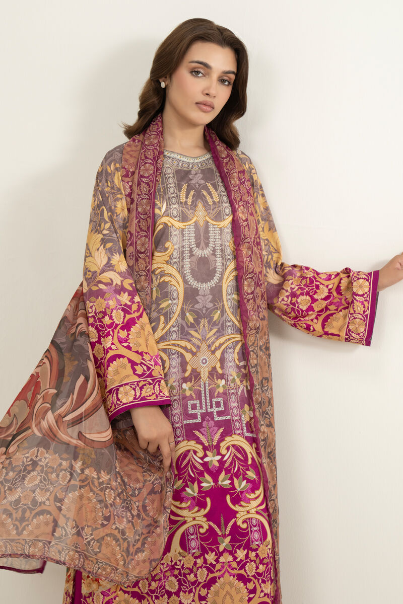 3 Piece - Printed Raw Silk Suit