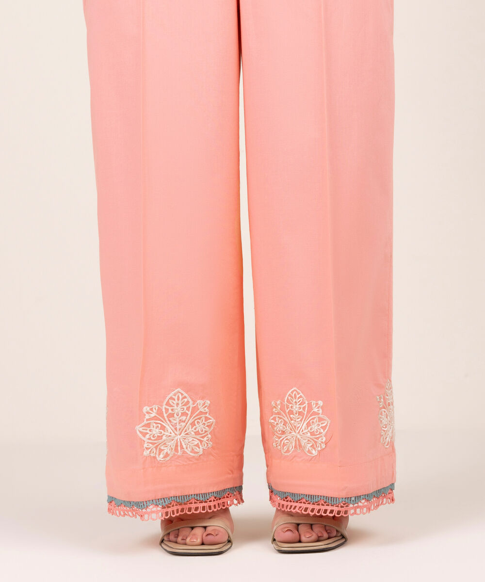 Women's RTW Lawn Embroidered Pink Culottes
