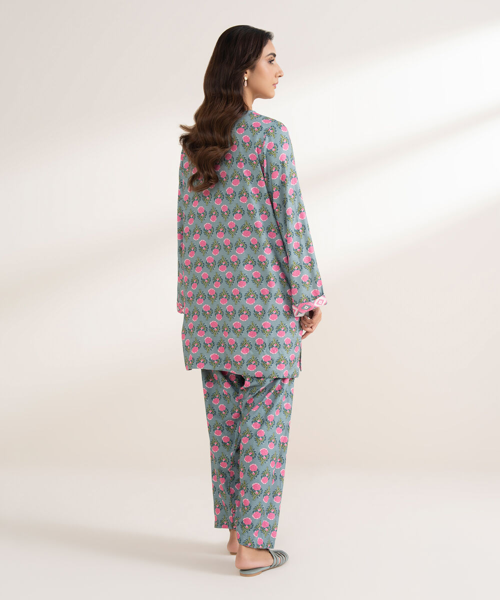 Women's RTW Arabic Dobby Printed Straight Grey Shirt