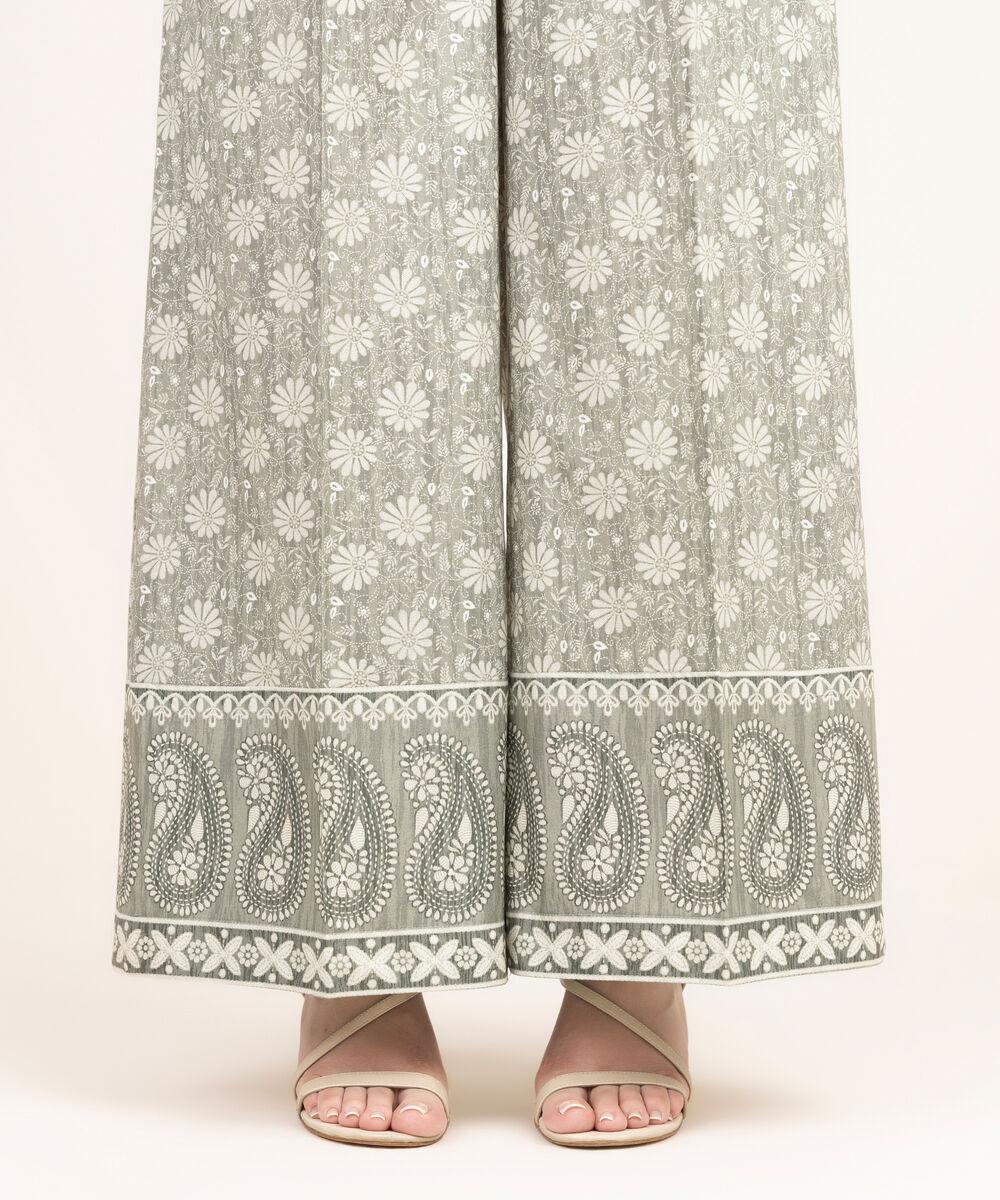 Women's RTW Cotton Printed Grey Flared Pants