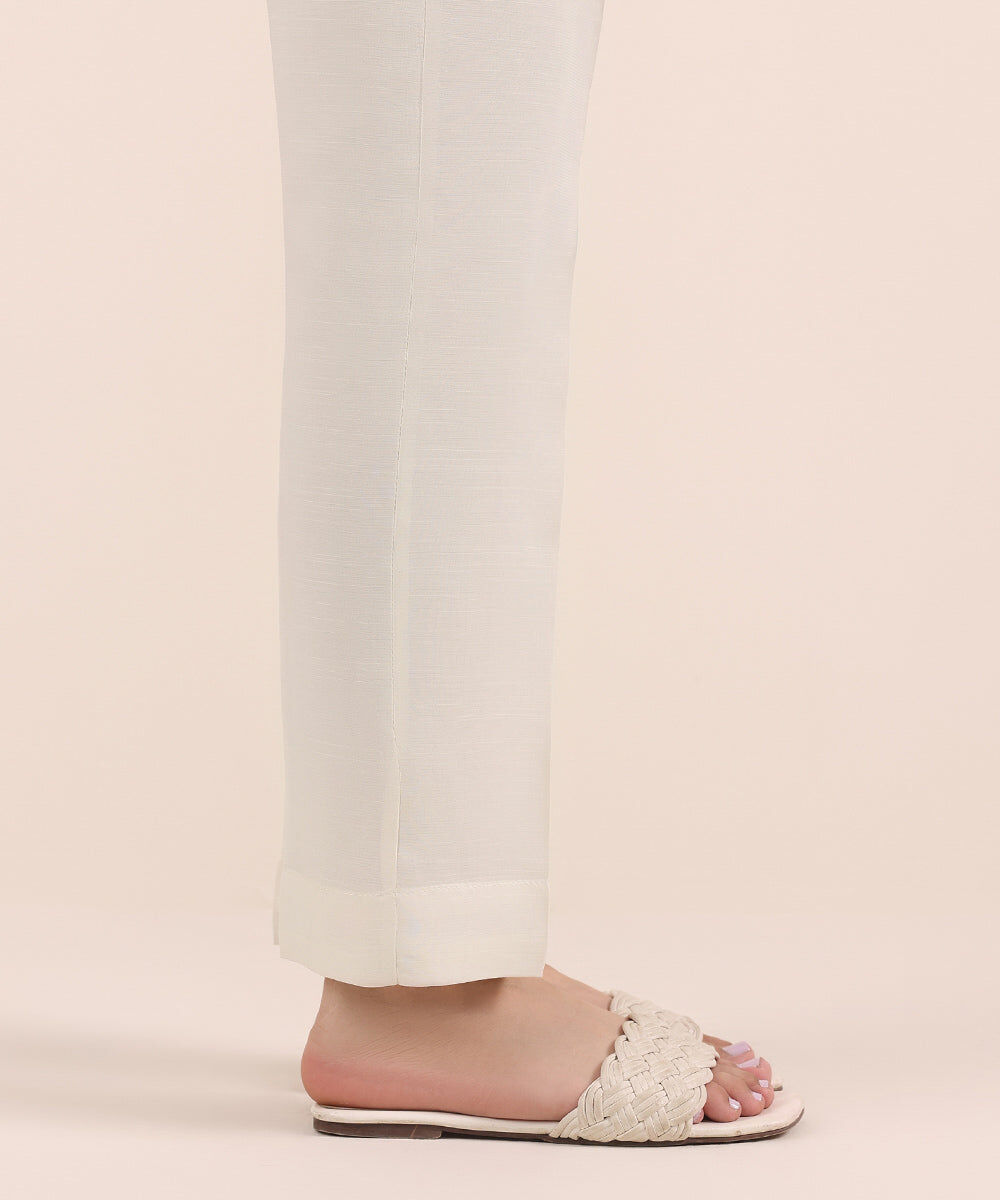 Woman - Off White Raw Silk Cigarette Pants