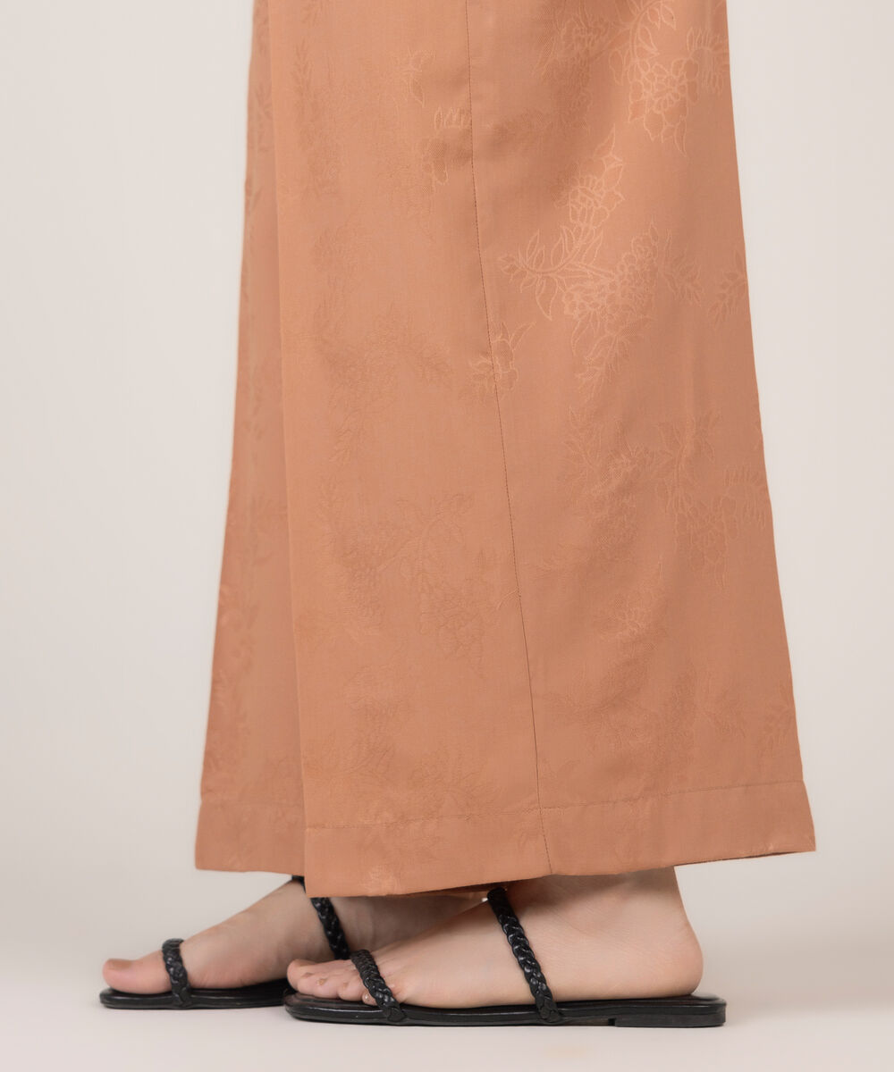 Women's RTW Cotton Jacquard Solid Pink Culottes