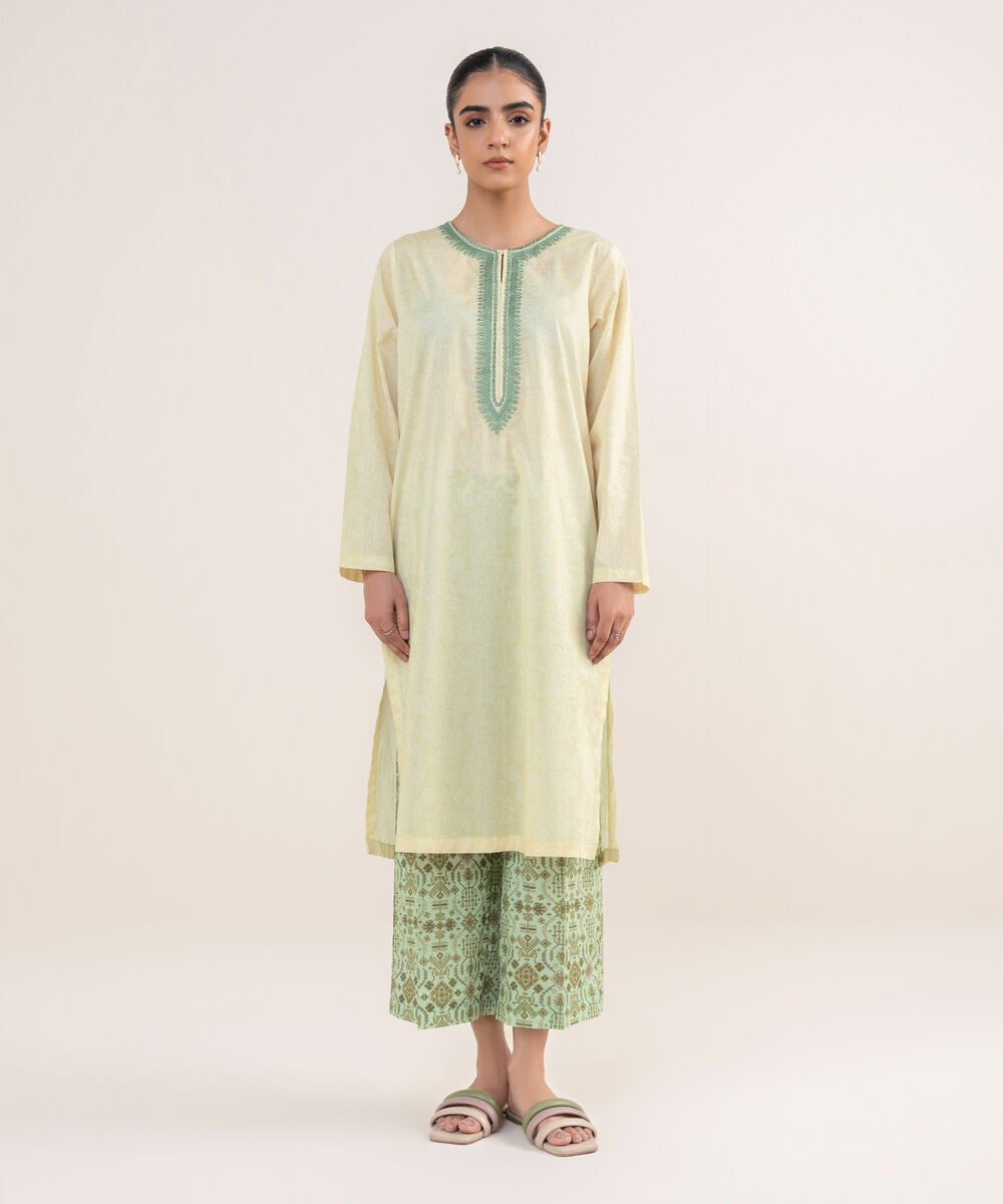 Women's RTW Lawn Yellow Embroidered A-Line Shirt