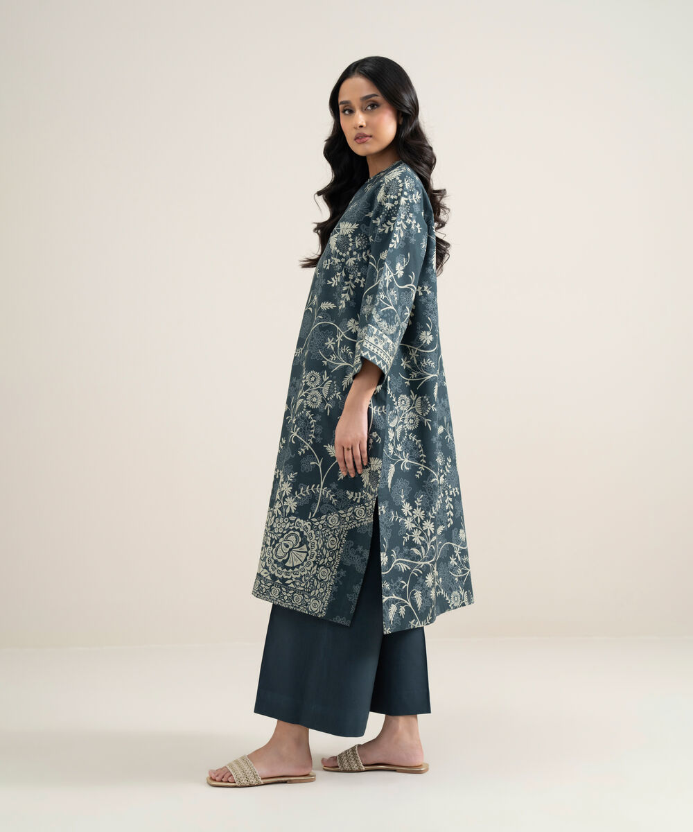 Women's Unstitched Lawn Printed Grey 2 Piece Suit