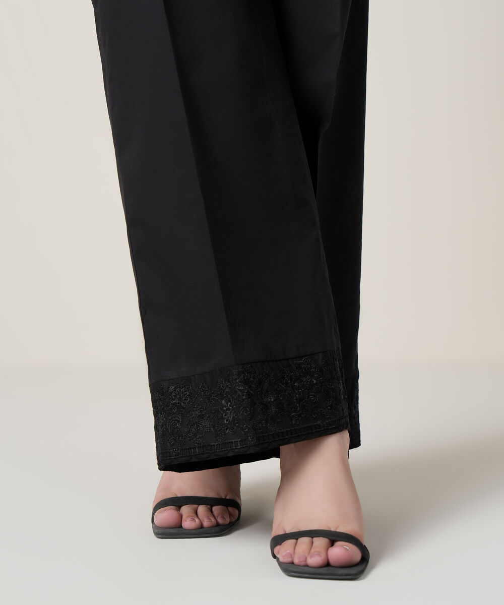 Women's RTW Cambric Black Embroidered Trousers