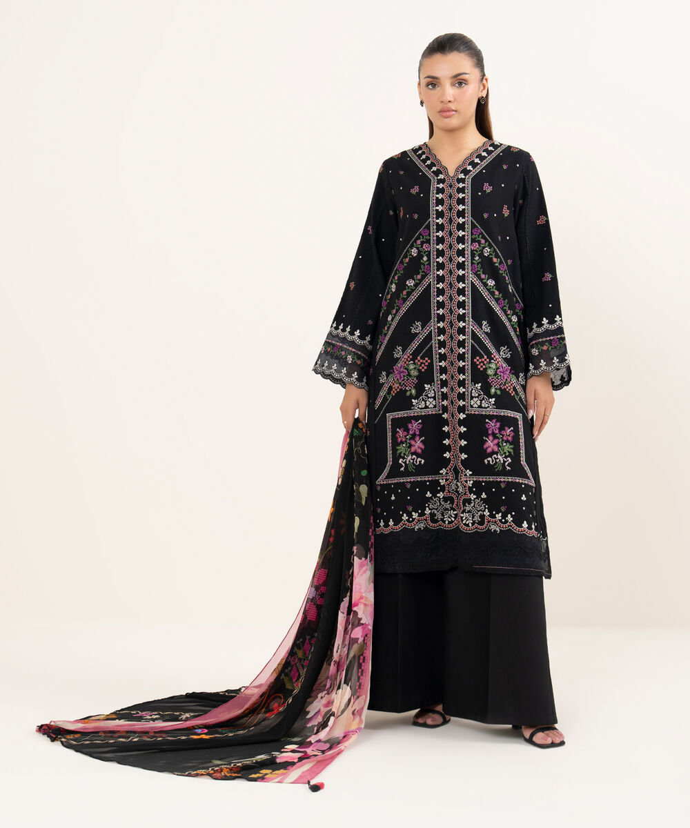 Women's Unstitched Dobby Dyed Three Piece Suit