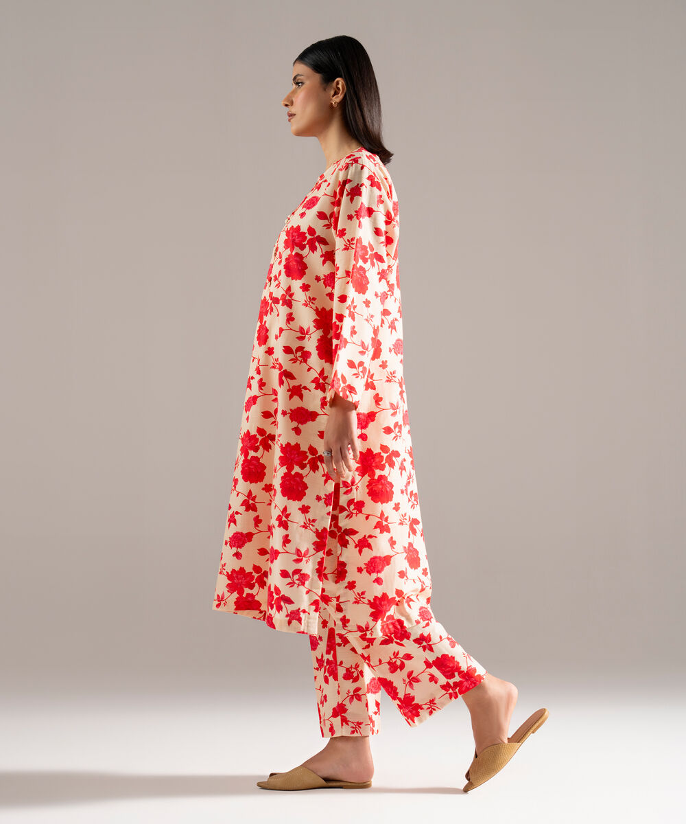Women's RTW Khaddar Printed Off White 2 Piece Suit